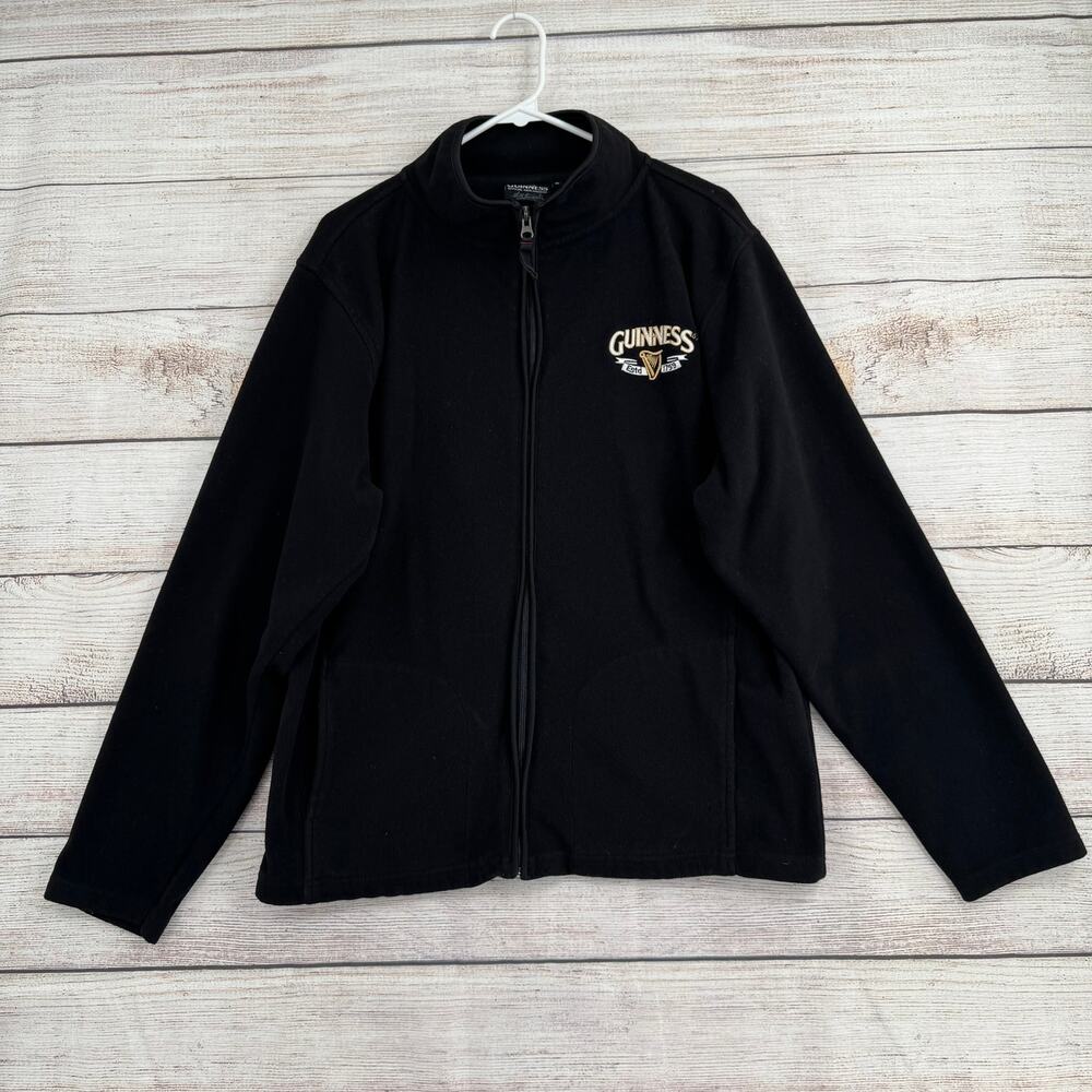 Guinness Full Zip Fleece jacket Mens XL Black Embroidered Irish‎ Beer